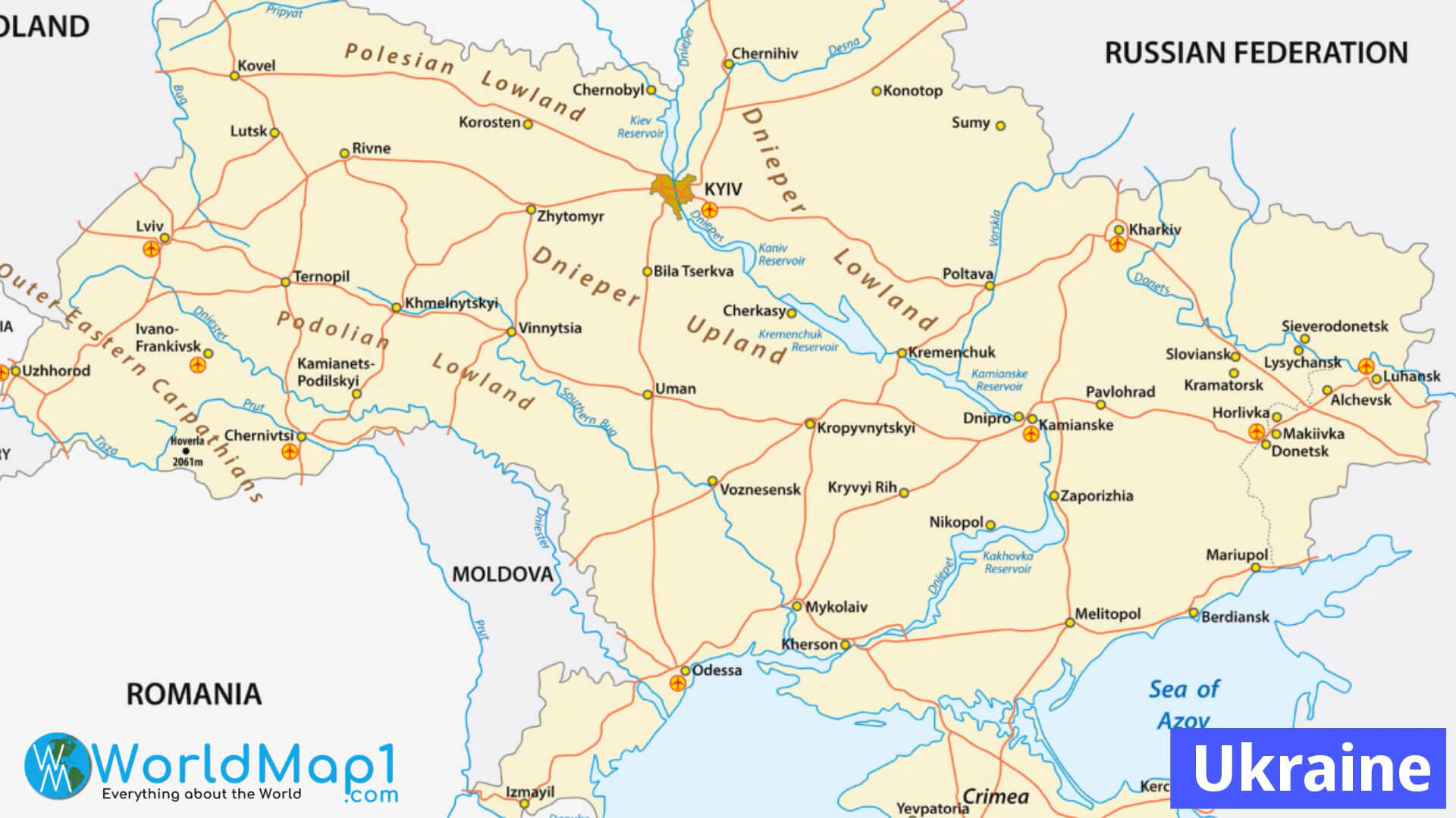 Städte und Straßenkarte der Ukraine
